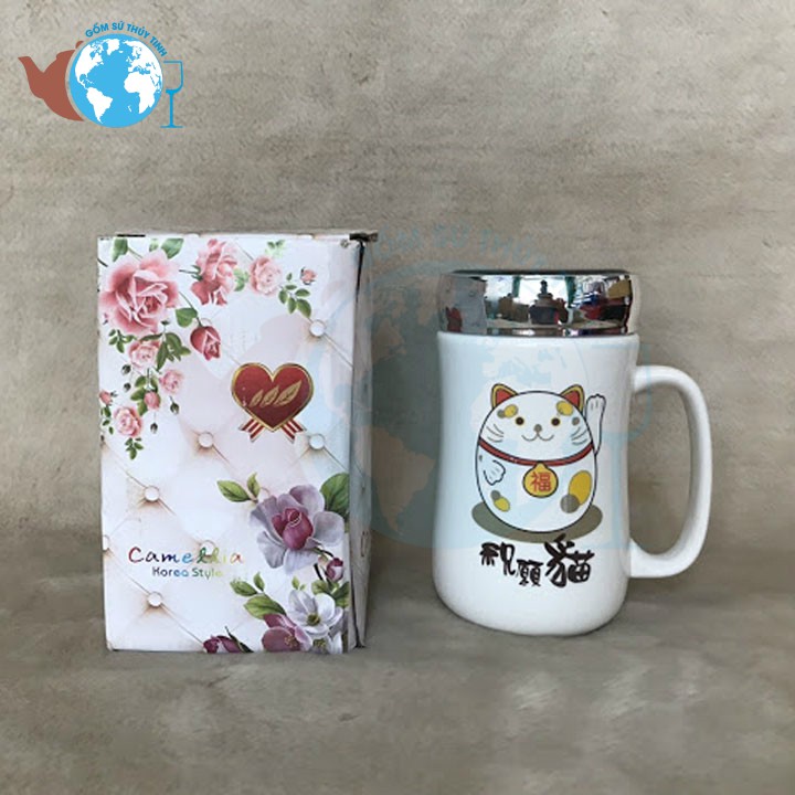 LY SỨ GIỮ NHIỆT 400ML NẮP TRÁNG GƯƠNG có tay cầm,in họa tiết ngẫu nhiên - tongkhohuyhoang168