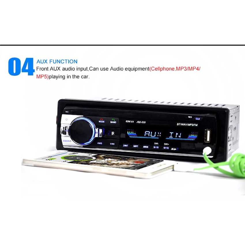 Máy phát MP3/ FM/ USB/ SD/ AUX-IN bluetooth JSD520 24V âm thanh nổi dành cho xe hơi