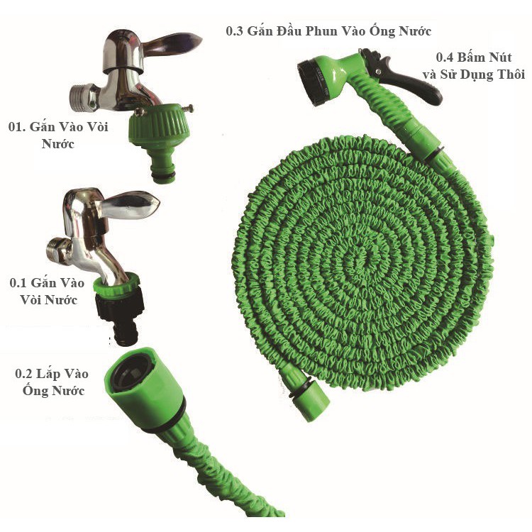 Vòi xịt nước Magic Hose 3m giãn nở 15m thông minh dùng tưới cây, sân vườn, rửa xe máy/xe hơi,...