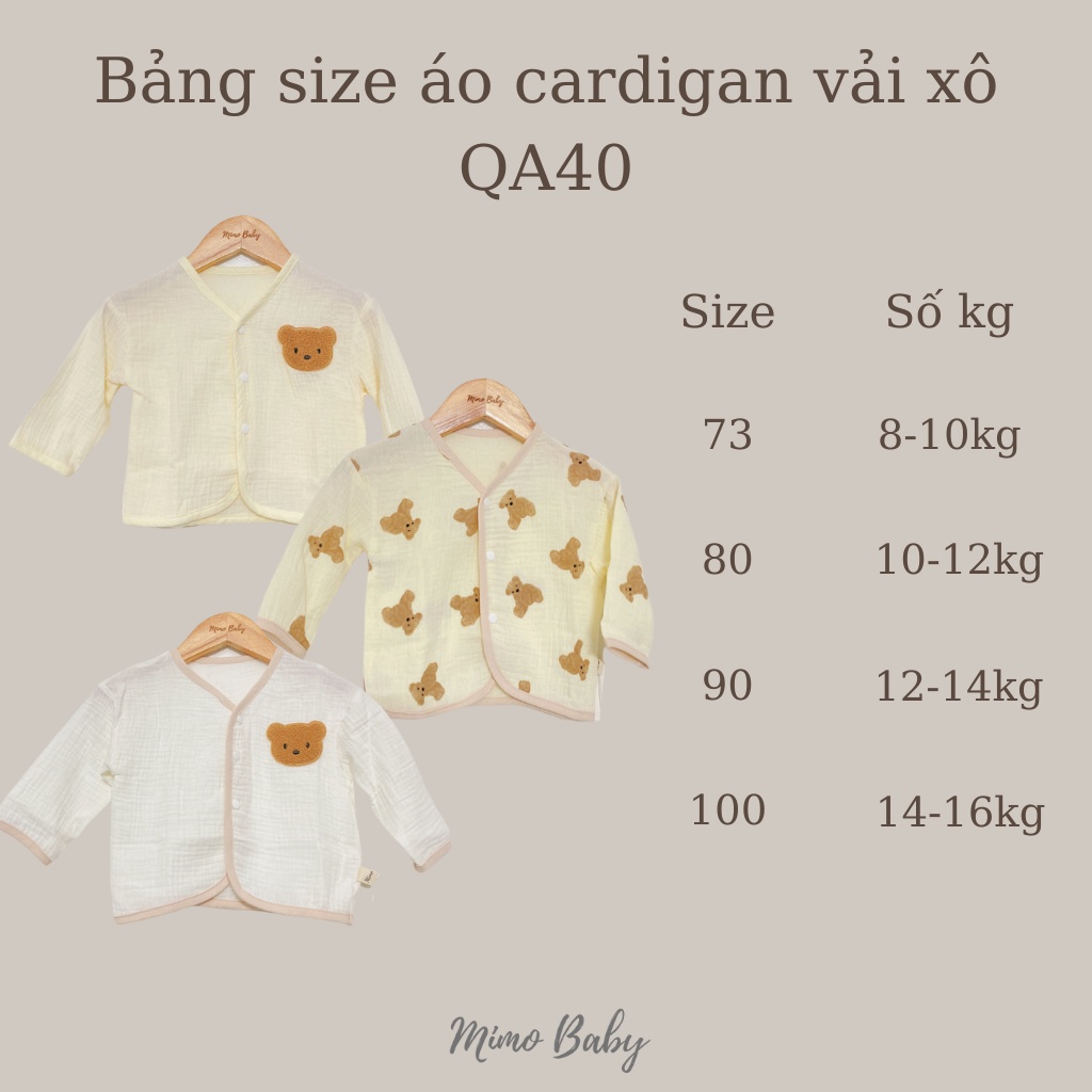 Áo dài tay cổ tim, áo cardigan thu đông đính gấu dễ thương cho bé QA40 Mimo Baby