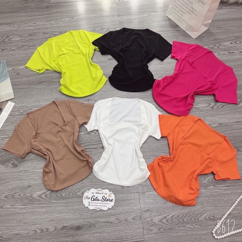 Áo thun body tay ngắn cổ vuông Nhún Eo