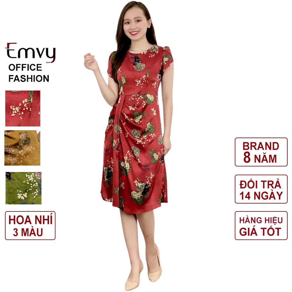 Đầm công sở thiết kế, họa tiết hoa dáng xòe chất liệu lụa tơ nhẹ , mát B85 Emvy