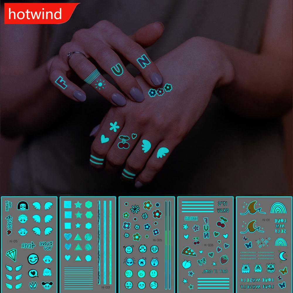 Miếng Dán Hình Xăm Chống Thấm Nước Họa Tiết Động Vật Dễ Thương Màu Xanh Dương Dạ Quang O4P2