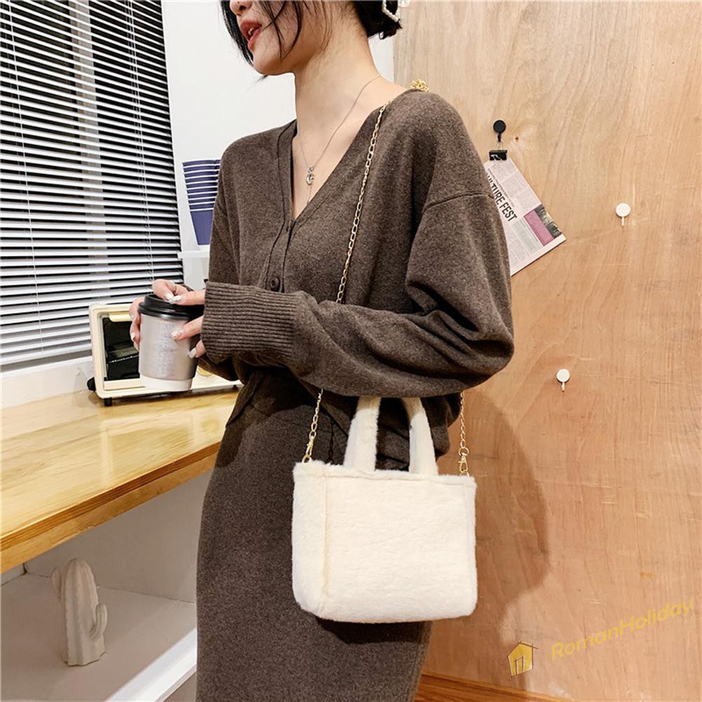 【On Sale】Autumn Shoulder Handbag Zebra Pattern Plush Women Chain Messenger Bag Totes