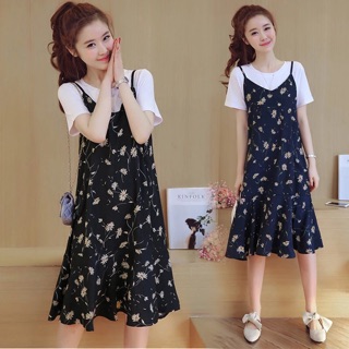 Set váy yếm bầu hoa nhí