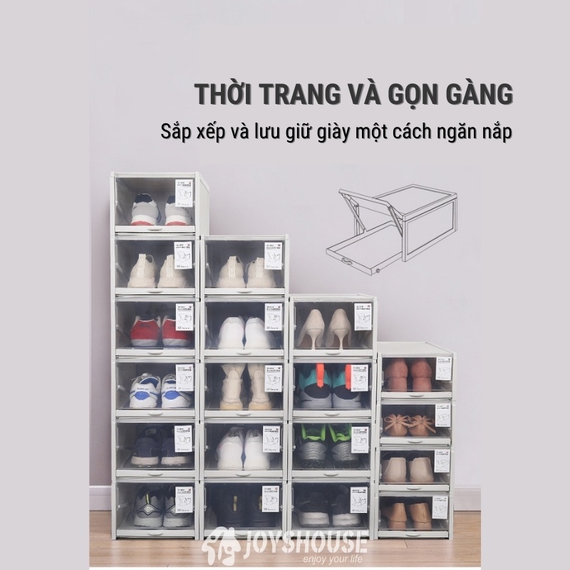 Hộp đựng giày có ngăn kéo thông minh bằng nhựa cứng JOYSHOUSE Combo 3 hộp