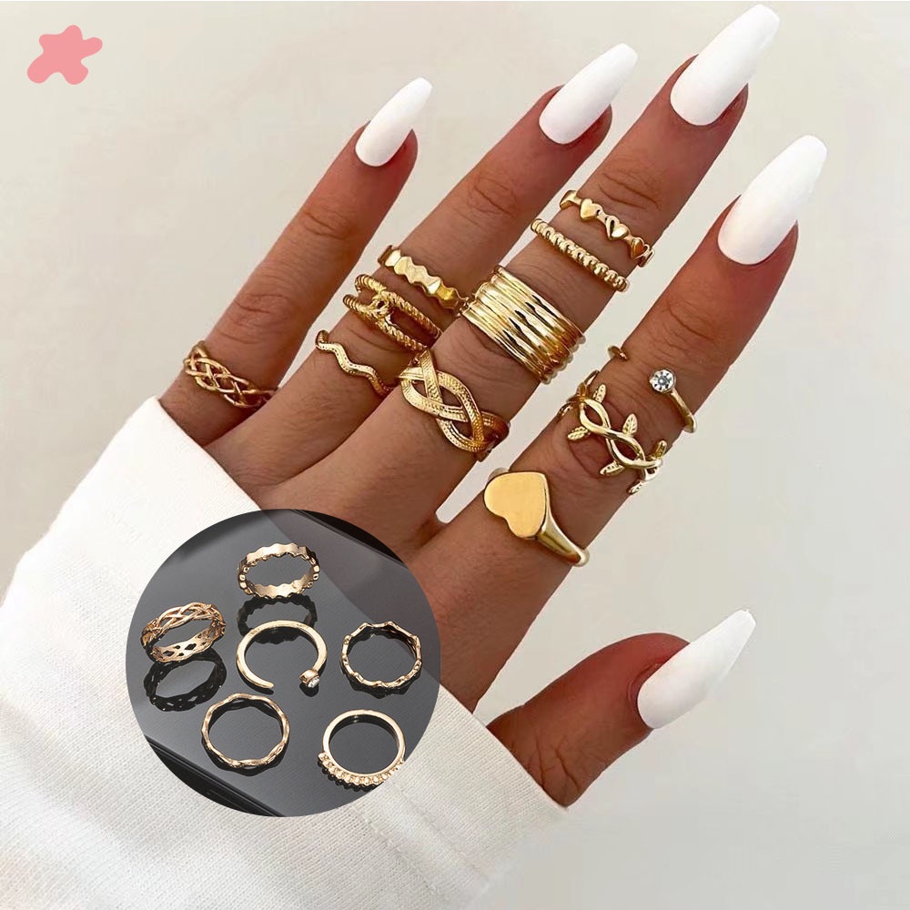 1 bộ nhẫn đeo tay kim loại phong cách vintage cho nữ