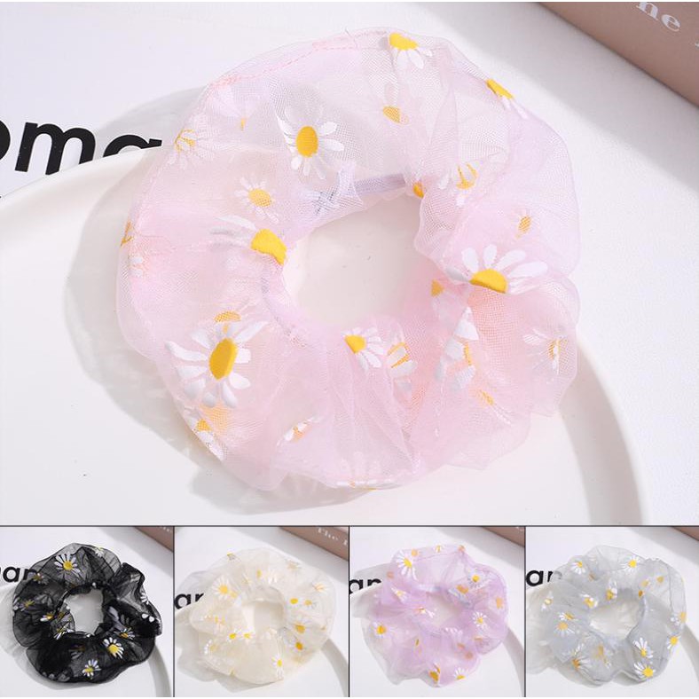 Buộc Tóc Hoa Cúc Vải Lưới Scrunchies Style Hàn Quốc