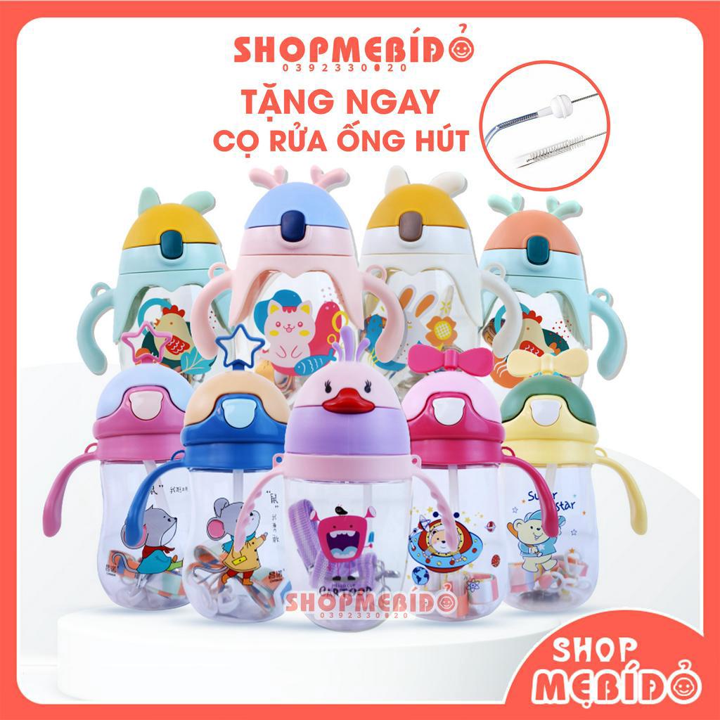 Bình tập uống nước uống sữa cho bé đi học 250-350ml cao cấp an toàn có ống hút dây đeo - Shop Mẹ Bí Đỏ