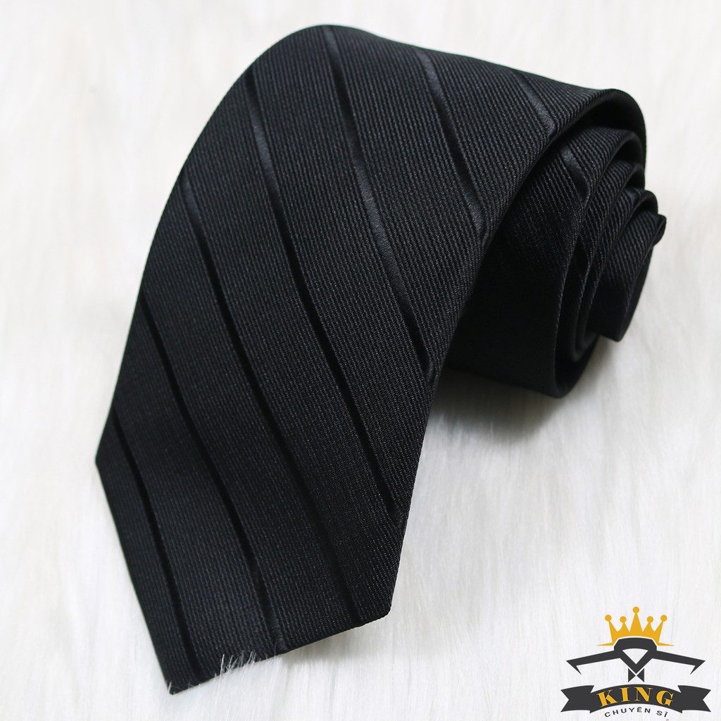 Cà vạt nam đen KING caravat Hàn Quốc tự thắt vải lụa silk mịn cao cấp cho công sở và chú rể sang trọng C054