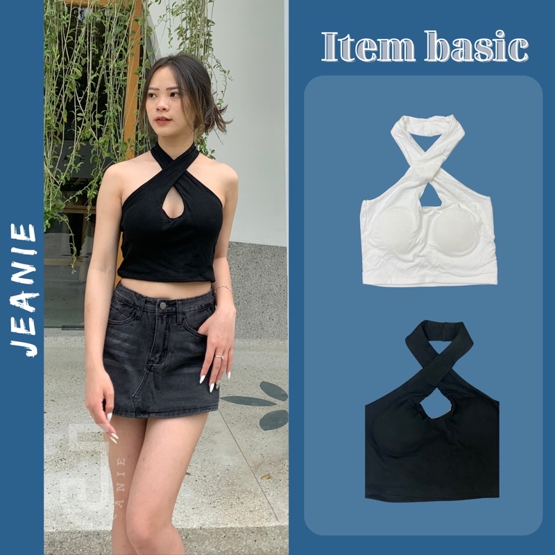 Áo yếm croptop nữ JEANIE - có đệm ngực, áo 2 dây hở lưng gợi cảm ôm body sexy