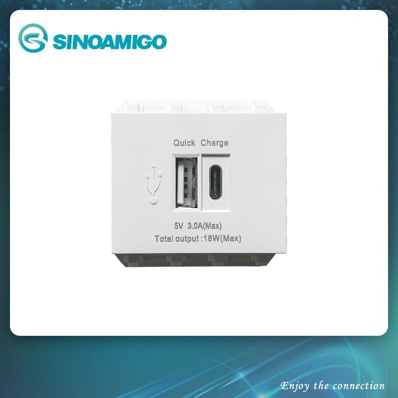 Hạt ổ cắm USB type C sinoamigo P21-QC1 lắp mặt nạ Panasonic âm tường dùng để sạc điện thoại