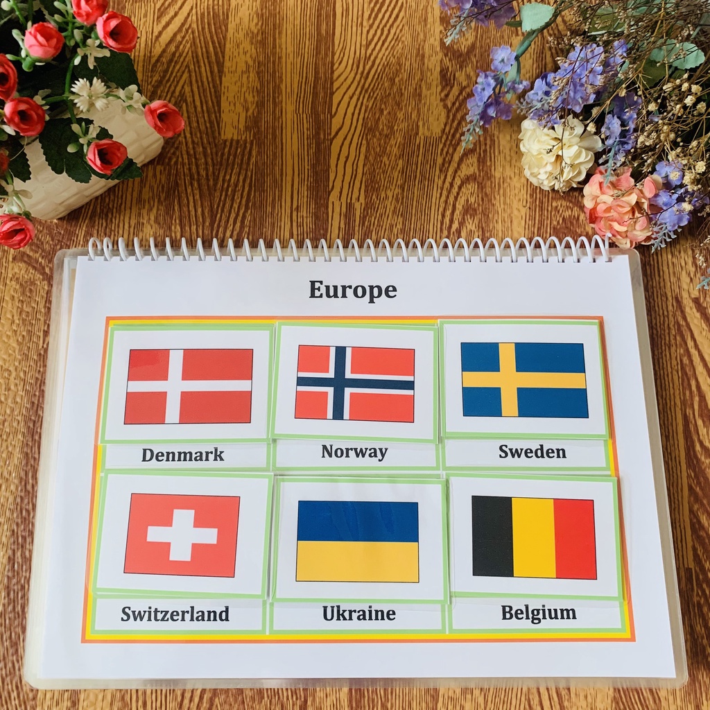 Học Liệu Montessori Cờ Các Nước Bóc Dán Giúp Bé Phát Triển Tư Duy, Ghi Nhớ Hình Ảnh
