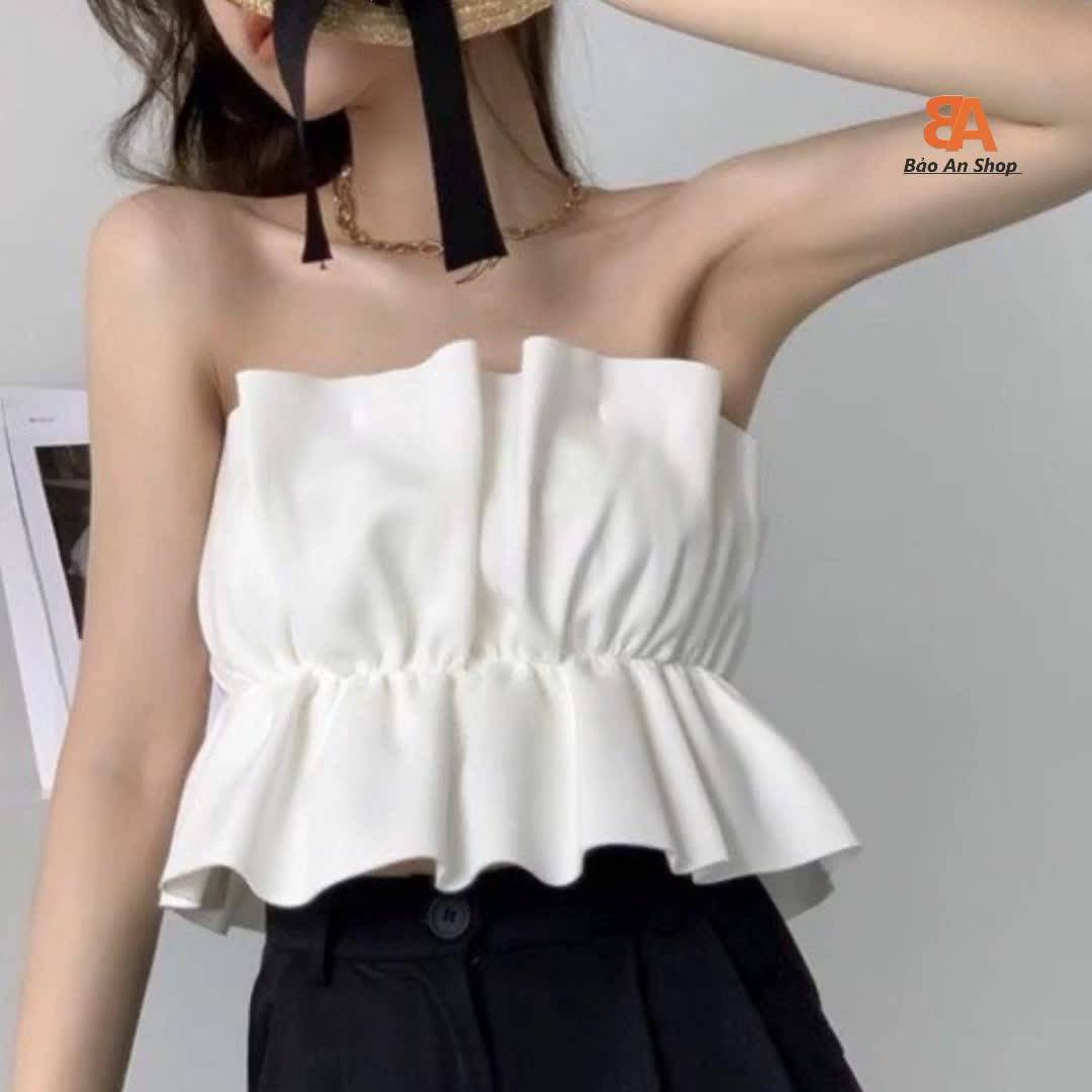 Áo kiểu ống bèo nhún eo (có mút ngực) | BigBuy360 - bigbuy360.vn