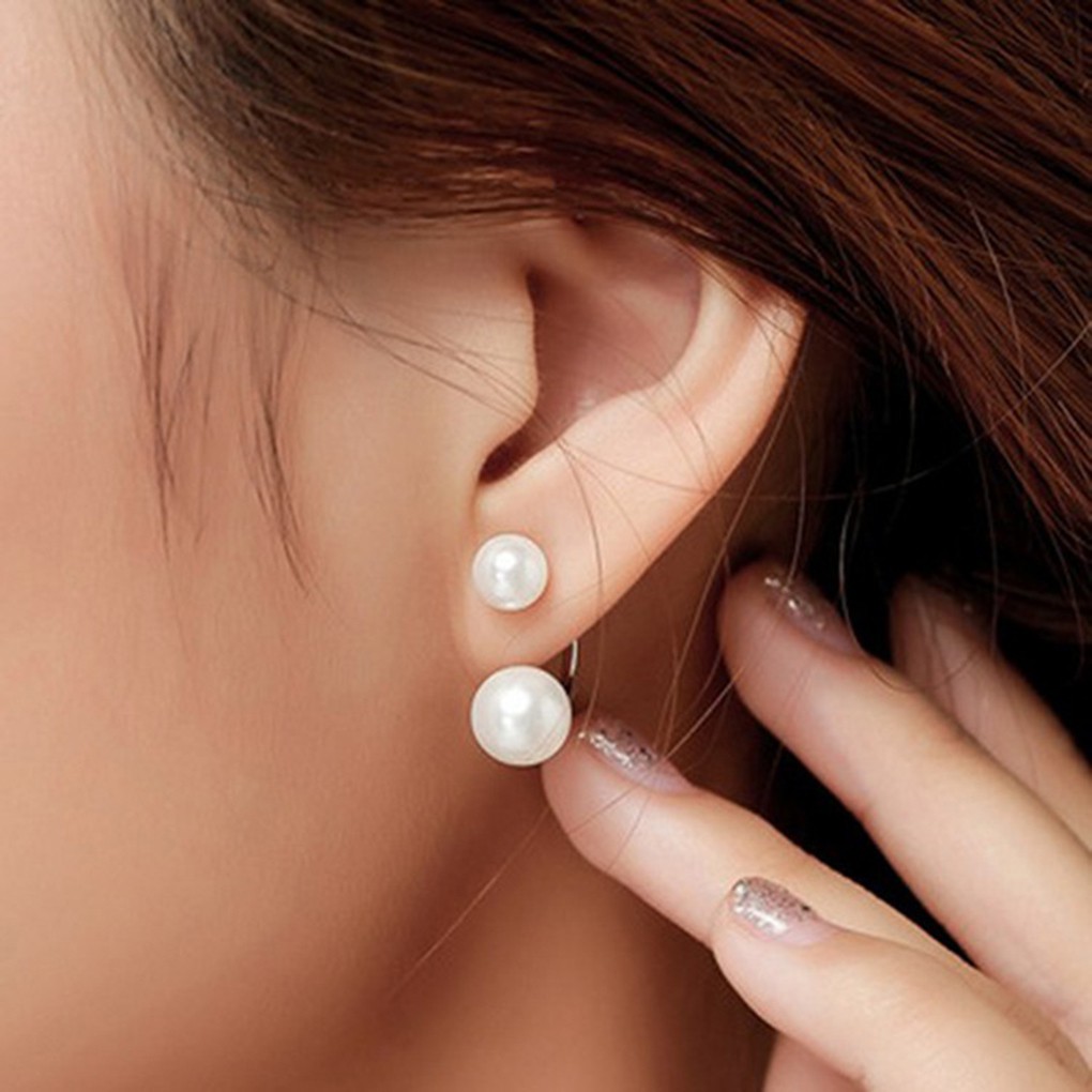 Ladies' 925 Sterling Silver Pearl Ear Stud Dangle Earrings  Kitchentool