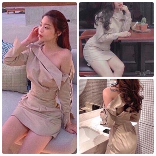 Đầm cổ lệch phối nút