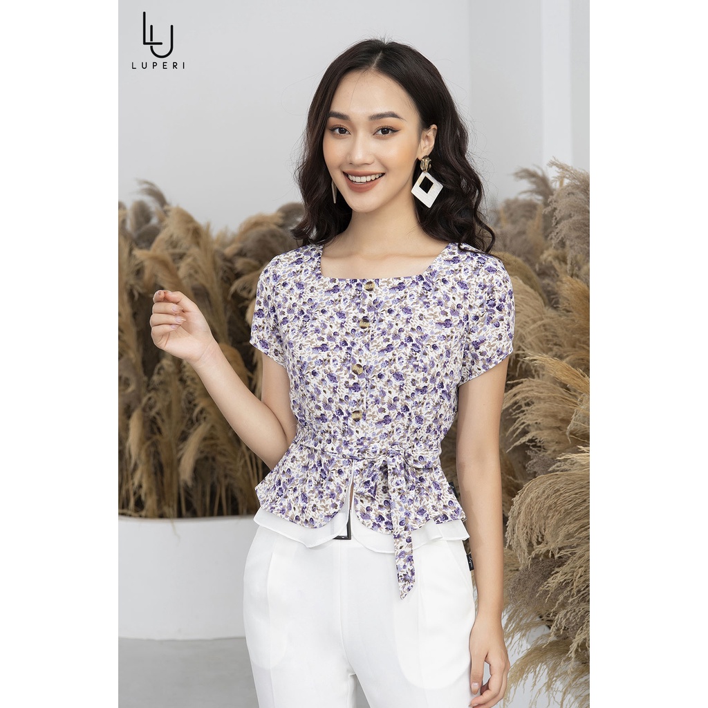 Áo sơ mi nữ họa tiết hoa nhí cao cấp LUPERI LFSM1156 thiết kế cách điệu dây thắt eo trẻ trung, hiện đại, dễ mix đồ