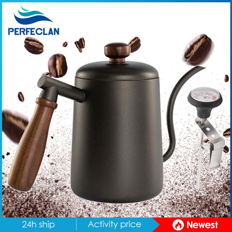 Ấm Đun Nước Bằng Thép Không Gỉ Cổ Ngỗng 600ml Với Nhiệt Kế Hẹp Dài