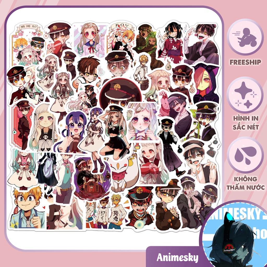 Combo 100 sticker Anime Cậu ma nhà xí Hanako -Jibaku Shounen Hanako-kun không thấm nước dán laptop, vali, mũ bảo hiểm,..