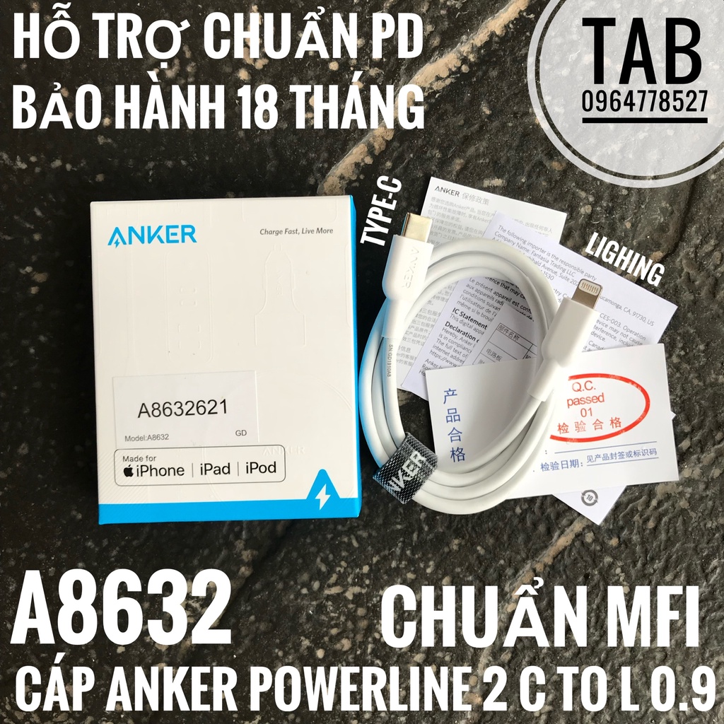 Cáp Anker PowerLine II C To L 0.9m Chính Hãng - A8632 (Bảo Hành 18T)
