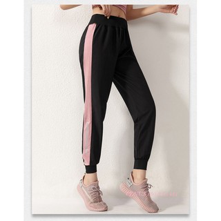 Quần Jogger thể thao tập gym yoga nữ, cạp chun cao bo ống, viền màu khỏe khoắn