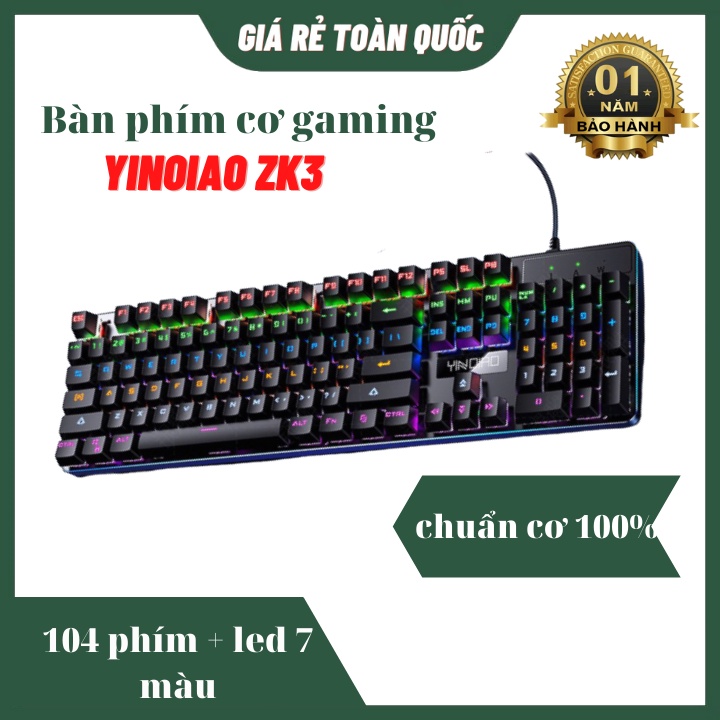 Bàn Phím Cơ Gaming YINOIAO ZK3 Blue Switch led RGB Đổi Màu Bảo Hành 12 Tháng