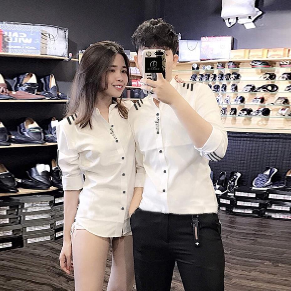 Áo Sơ Mi Cặp Đôi Cổ Trụ Chữ Love Cao Cấp | Áo Đôi Cổ Tàu Nam Nữ Đẹp C04 (Ảnh thật) 💯