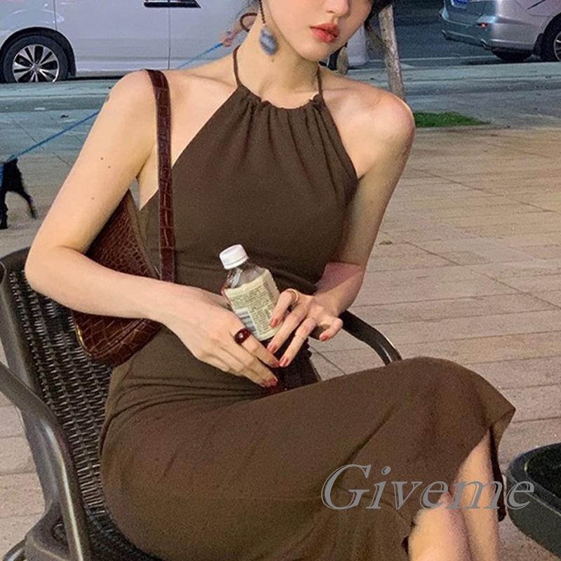 Đầm Ôm Không Tay Hai Dây Màu Sắc Trơn Thời Trang Mùa Hè Cho Nữ