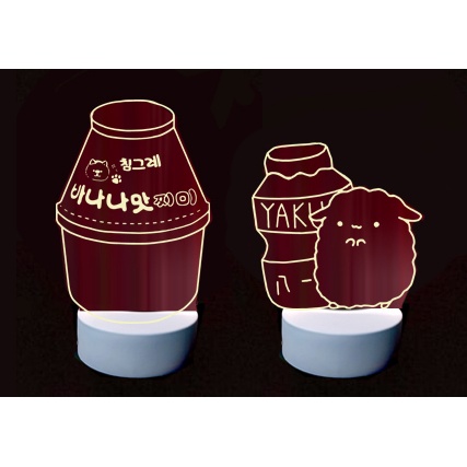 Đèn Led bò sữa trắng L1I5  Đèn Ngủ 3D quả bơ trà sữa trứng lười yakult blackpink shiba roro jump