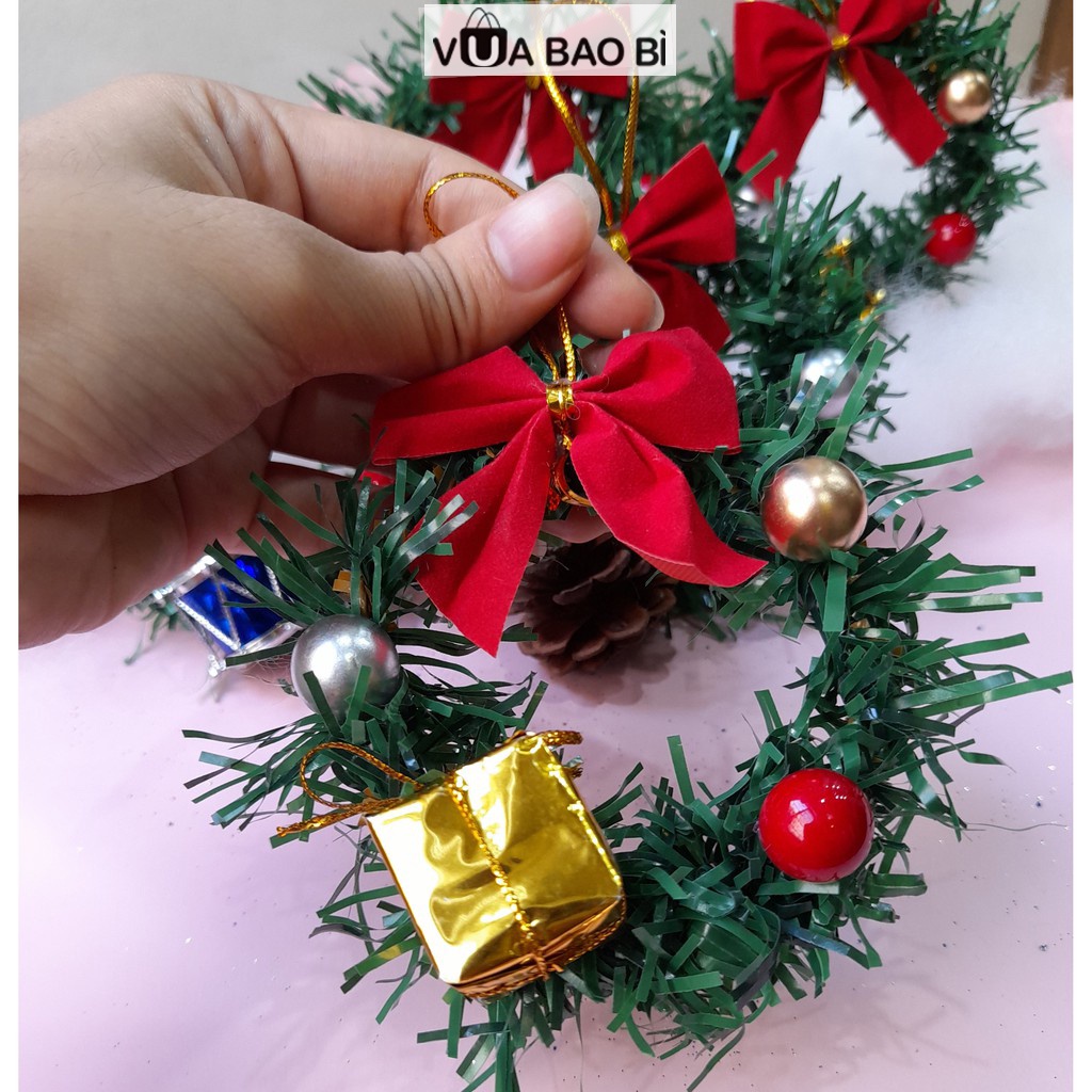 Vòng nguyệt quế noel mini-Vua Bao Bì, vòng nguyệt trang trí giáng sinh kèm đủ phụ kiện