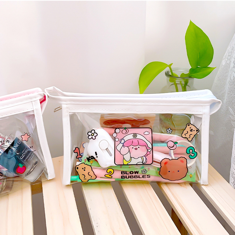 Túi Đựng Bút Trong Suốt In Hình Nhân Vật Hoạt Hình Dễ Thương