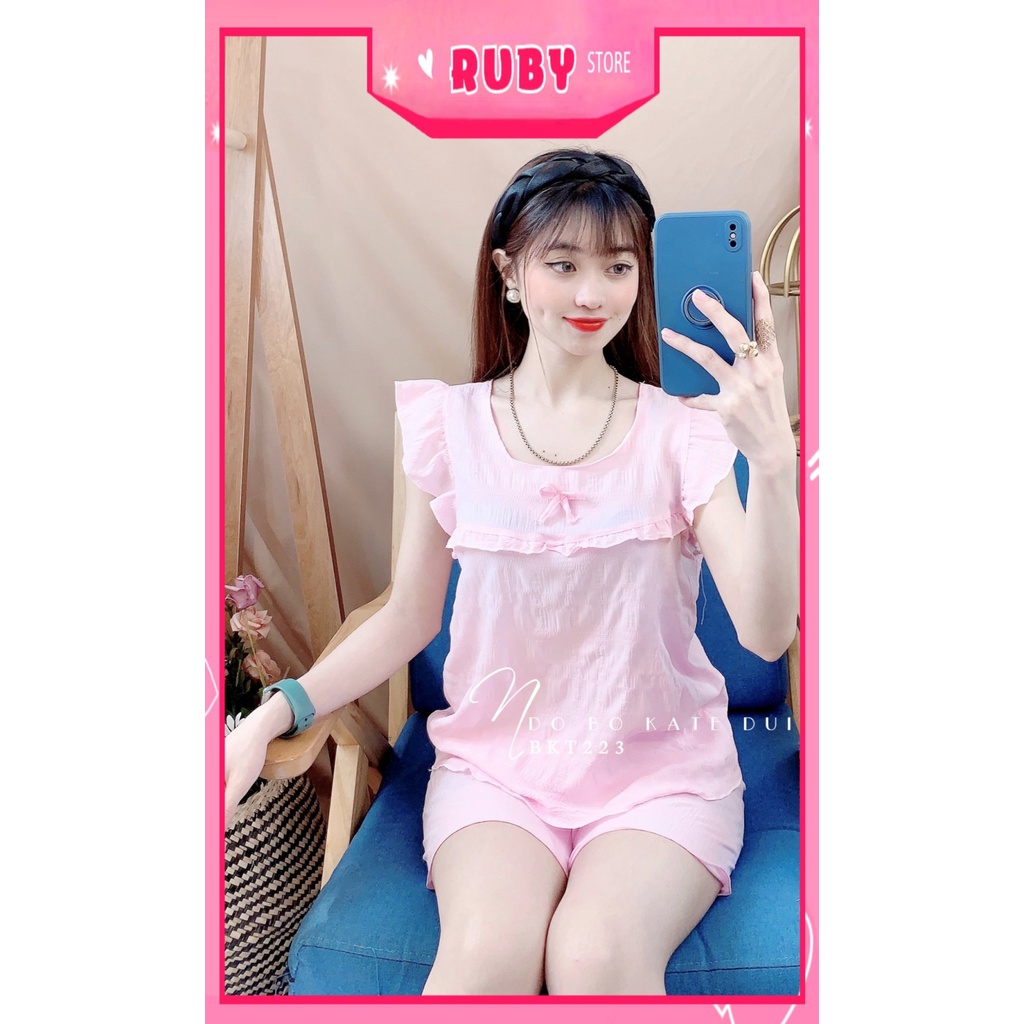 Đồ bộ nữ mặc nhà chất kate mềm mát phối bèo dễ thương BKT223