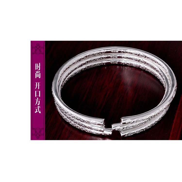 Vòng Tay Hở Mạ Bạc 925 Đính Đá Nhân Tạo Cổ Điển Sang Trọng Phong Cách Bohemian