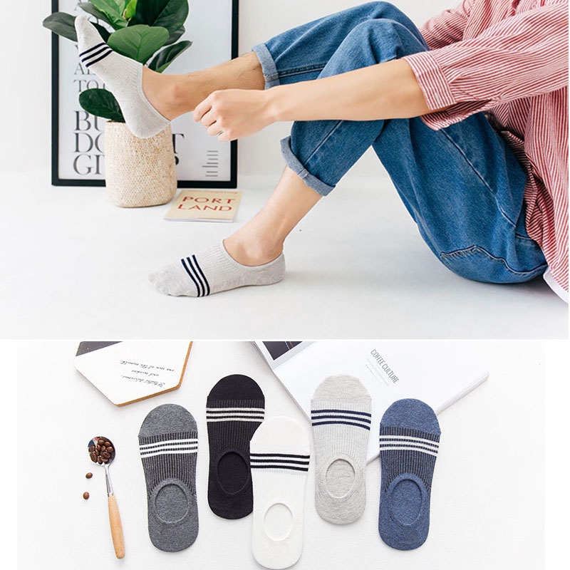 Vớ Cotton Mỏng Cổ Thấp Thoáng Khí Thoải Mái Chống Trượt Màu Trơn Họa Tiết Kẻ Sọc Thời Trang Mùa Xuân Mới Cho Nam