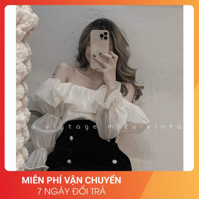 [LOẠI 1- FREESHIP] Set trễ vai tiểu thư sang chảnh 🌸 Set áo trễ vai voan tơ kèm chân váy chữ A cúc ngọc 🌸 | BigBuy360 - bigbuy360.vn