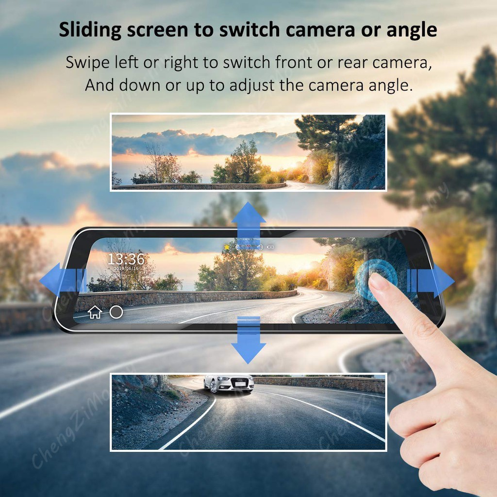 Camera hành trình CENZIMO M10 Kính chiếu hậu 10inch màn hình cảm ứng ống kính kép trước và sau HD 1440P tầm nhìn ban đêm Bạn có thể tùy chỉnh logo khởi động và tắt máy miễn phí.