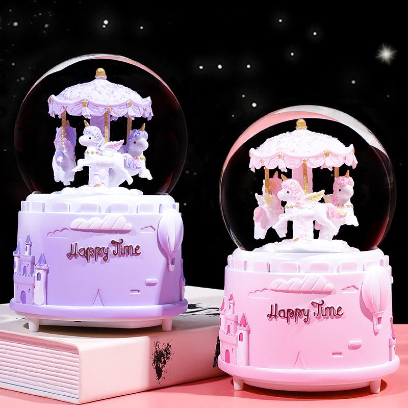 Hộp Nhạc Quả Cầu Tuyết Pha Lê Nổi Hình Trái Tim Phát Sáng Trang Trí Bàn Học Sinh GJXT