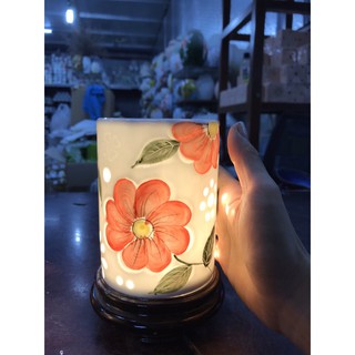 Đèn xông tinh dầu [HÀNG CHẤT], đèn tinh dầu Bát Tràng Trụ Hoa Nổi - Khử mùi hôi, xua đuổi côn trùng, nhà cửa thơm tho