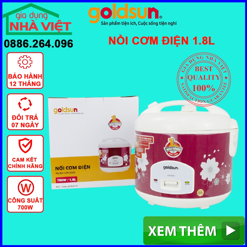 Nồi Cơm Điện Goldsun GRC5000 1.8 lít, Nồi điện công suất 700W bảo hành 12 tháng,đổi mới miễn phí trong 07 ngày 10101548