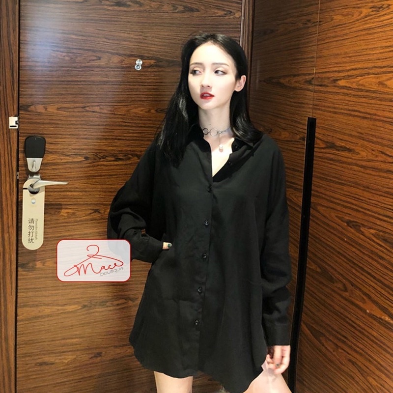 Sơ mi lụa đen dáng rộng Sơ mi trắng đen dáng thụng chất lụa