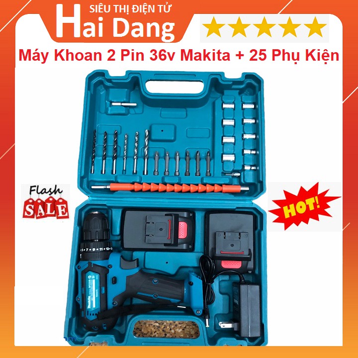 MÁY KHOAN PIN MAKITA 36V, CHUYÊN KHOAN TƯỜNG - 3 CHỨC NĂNG KHOAN KÈM BỘ PHỤ KIỆN 25 CHI TIẾT