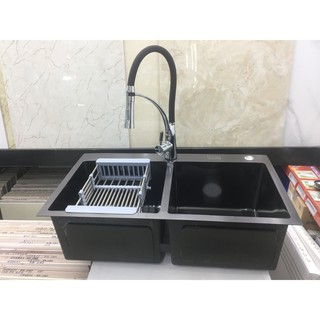 Combo Chậu rửa bát Nano và Vòi nóng lạnh silicon đen