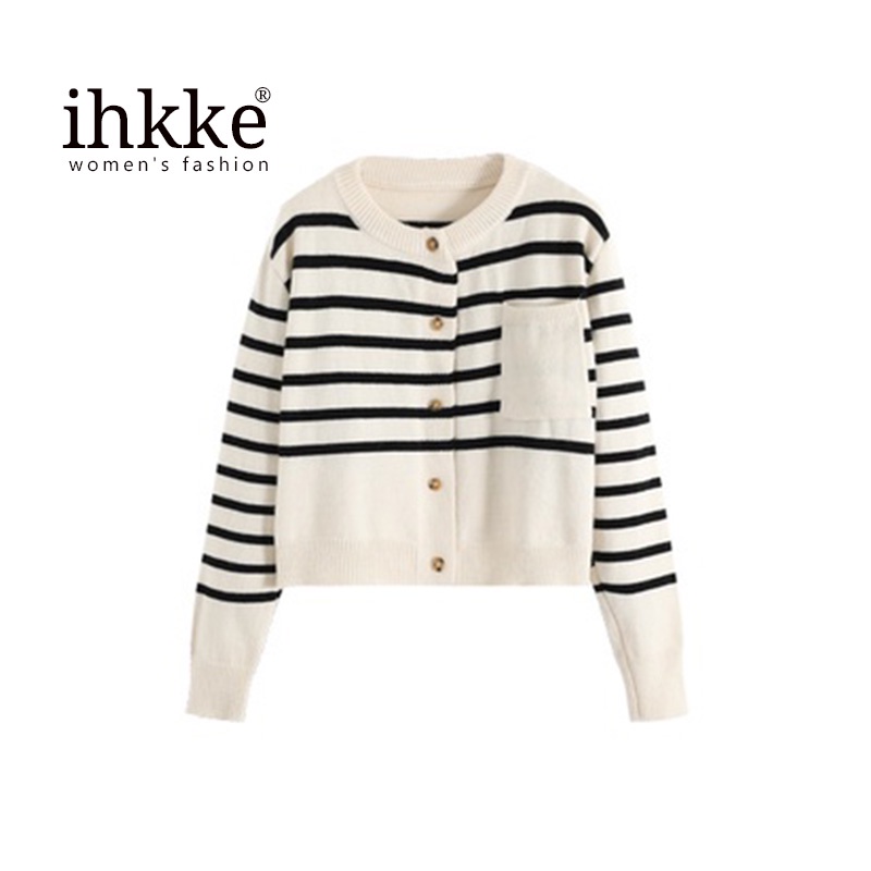 ihkke Áo khoác Cardigan dáng rộng in sọc thời trang Hàn Quốc sành điệu