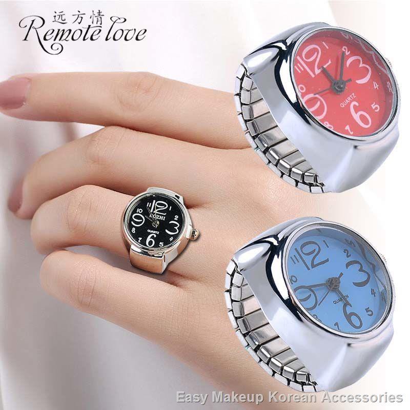 ■☋◆Distant Love Fashion Men s and Women Finger Watch Couple Ring Silver Shell Disc J75