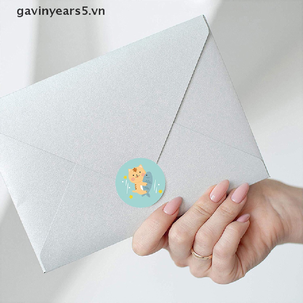 Set 500 Miếng Dán Niêm Phong Bao Bì Họa Tiết Chú Mèo Hoạt Hình / Chữ Thank You Dễ Thương