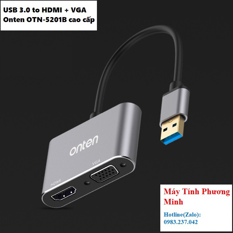 Cáp chuyển đổi cao cấp USB 3.0 to HDMI + VGA Onten OTN-5201B - hàng chính hãng