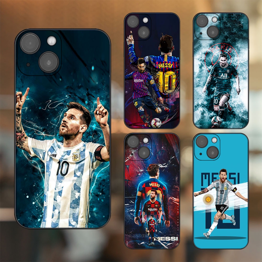 Ốp lưng iPhone 14 dẻo đen cạnh vuông in hình Lionel Messi Barcelona PSG
