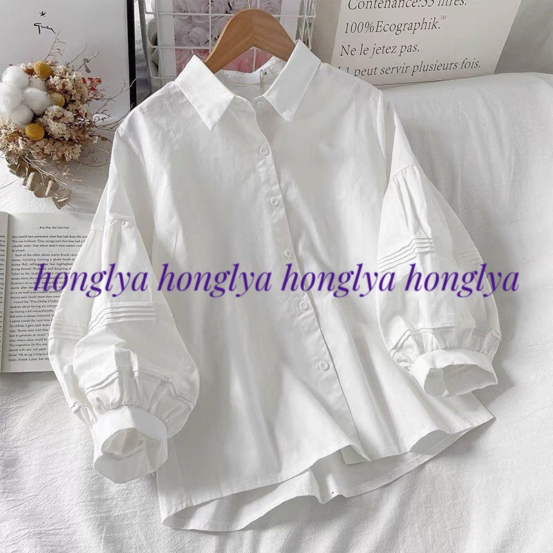 ảnh thật - Áo sơ mi chất cotton thô tay bồng tiểu thư