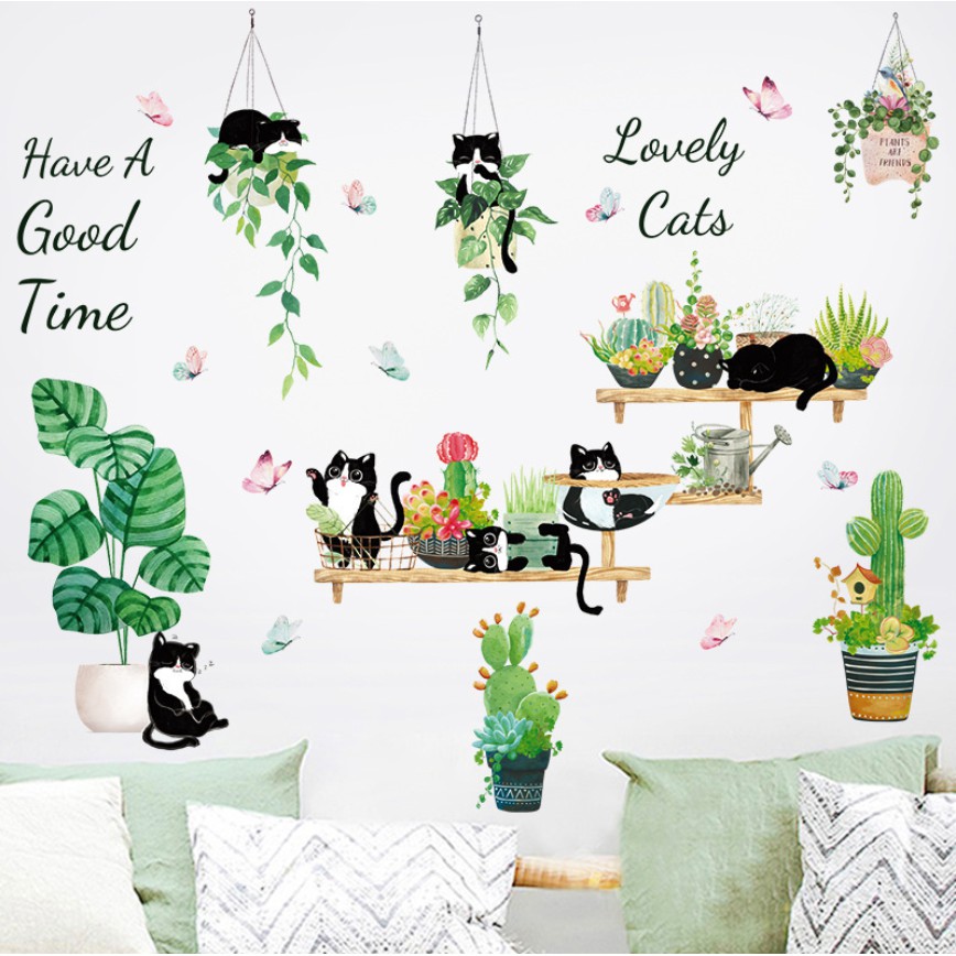 Decal dán tường Cây cảnh và lovely cat