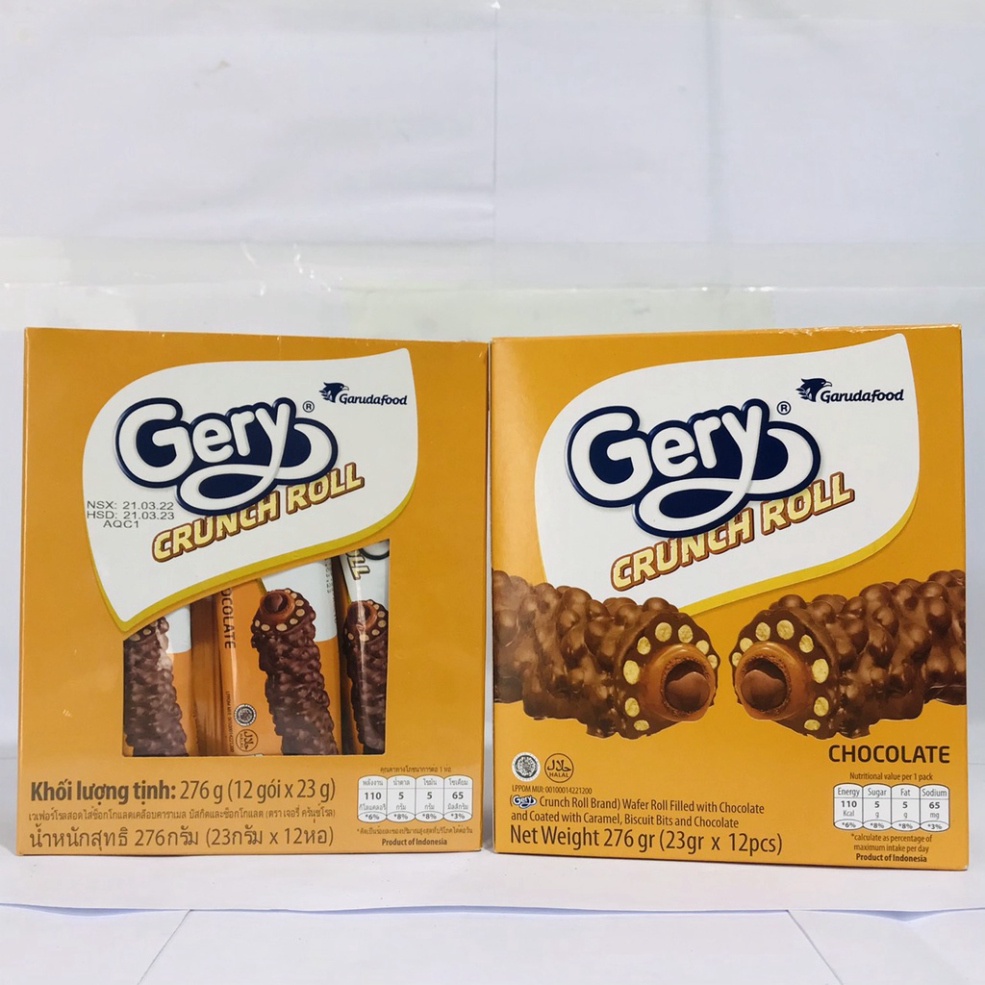 Bánh cuộn phủ Socola Gery Crunch Roll Hộp 276g (12 que)